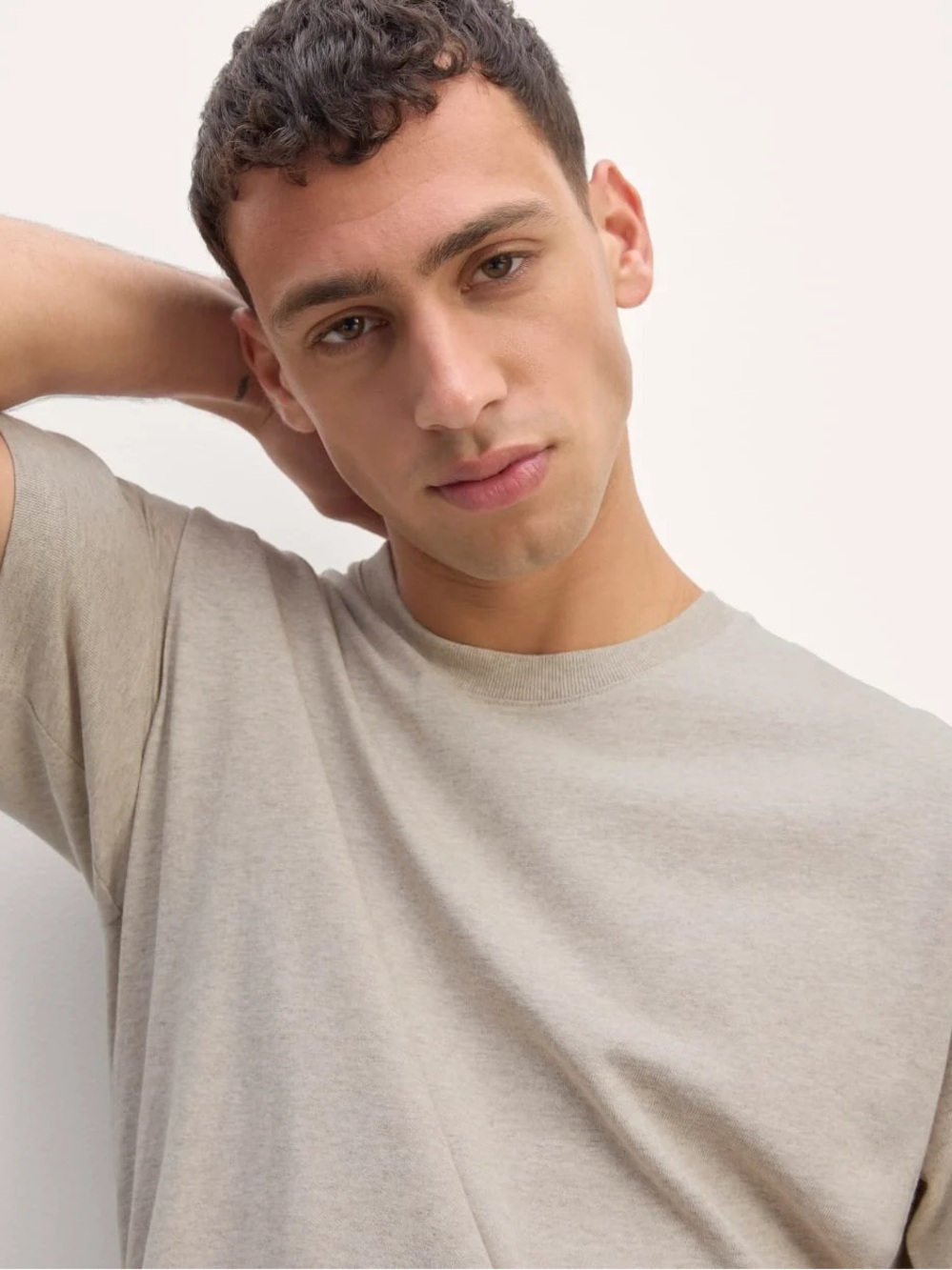 Everlane The Premium-Weight Relaxed Crew T-Shirt Heathered Oatmeal L NWT - Picture 3 of 14